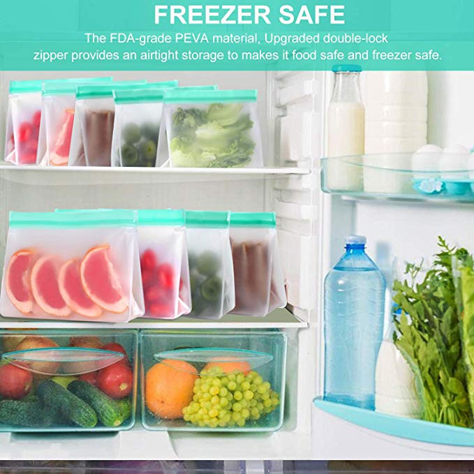 Újrafelhasználható, szilikonból készült élelmiszertároló zacskók Easy Seal Ziplock Ebédfagyasztó táska friss élelmiszer tárolóedényekhez Otthoni Konyha Szervező