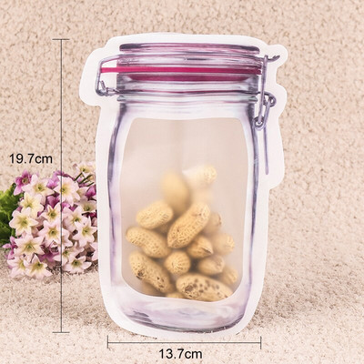 5 bucăți sac de depozitare pentru frigider, borcan Mason, geantă cu fermoar, reutilizabilă, cu fermoar superior, geantă pentru congelator, rezistentă la scurgeri, sac de depozitare cu fermoar pentru bucătărie