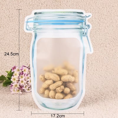 5 bucăți sac de depozitare pentru frigider, borcan Mason, geantă cu fermoar, reutilizabilă, cu fermoar superior, geantă pentru congelator, rezistentă la scurgeri, sac de depozitare cu fermoar pentru bucătărie