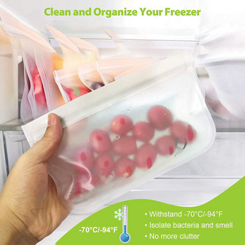 5 τμχ επαναχρησιμοποιούμενες τσάντες αποθήκευσης τροφίμων σιλικόνης φρέσκες τσάντες για αποθήκευση στην κατάψυξη, σακούλα κατάψυξης διπλού φερμουάρ για οργάνωση κουζίνας
