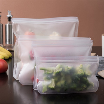 3 τεμ. Επαναχρησιμοποιήσιμα Δοχεία τσάντας αποθήκευσης τροφίμων από σιλικόνη, στεγανή στεγανή τσάντα με φερμουάρ Κύπελλο τροφίμων Φρέσκες τσάντες περιτυλίγματος τροφίμων Οργανωτής κουζίνας