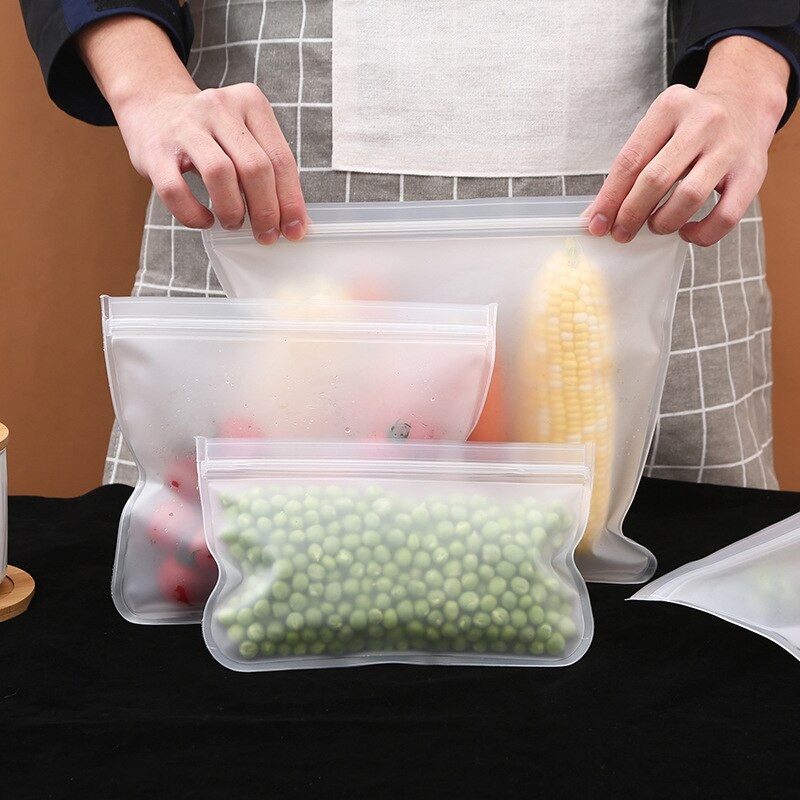 Újrafelhasználható cipzáras táska konyhai rendszerező és tároló konténer Környezetbarát termékek Átlátszó gyümölcs Snack Cukortáska Pecsétzsák