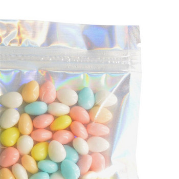 20Pcs Многократна чанта с цип Лазерни преливащи цветове Найлонова торбичка за съхранение на храна Кухненски органайзер Mylar Zip Lock Чанти за опаковане