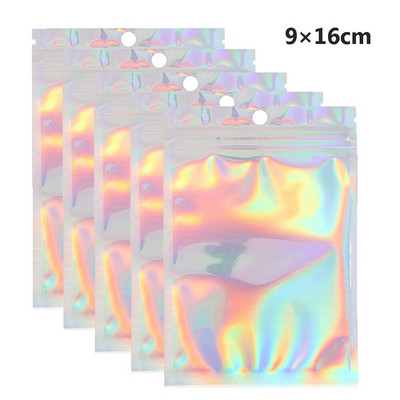 20 vnt. Daugkartinio naudojimo užtrauktuku maišelis Lazerinis vaivorykštis maisto laikymo plastikinis maišelis virtuvės organizatorius Mylar Zip Lock Krepšiai pakavimui