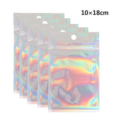 20 vnt. Daugkartinio naudojimo užtrauktuku maišelis Lazerinis vaivorykštis maisto laikymo plastikinis maišelis virtuvės organizatorius Mylar Zip Lock Krepšiai pakavimui