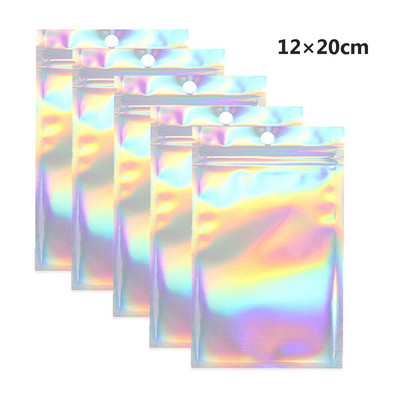 20 vnt. Daugkartinio naudojimo užtrauktuku maišelis Lazerinis vaivorykštis maisto laikymo plastikinis maišelis virtuvės organizatorius Mylar Zip Lock Krepšiai pakavimui