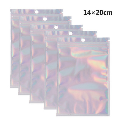 20 vnt. Daugkartinio naudojimo užtrauktuku maišelis Lazerinis vaivorykštis maisto laikymo plastikinis maišelis virtuvės organizatorius Mylar Zip Lock Krepšiai pakavimui