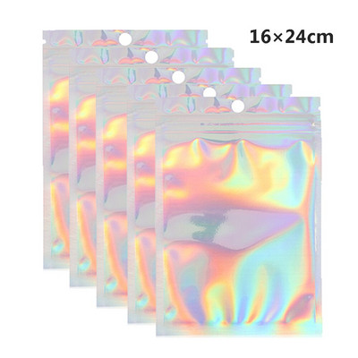 20 vnt. Daugkartinio naudojimo užtrauktuku maišelis Lazerinis vaivorykštis maisto laikymo plastikinis maišelis virtuvės organizatorius Mylar Zip Lock Krepšiai pakavimui