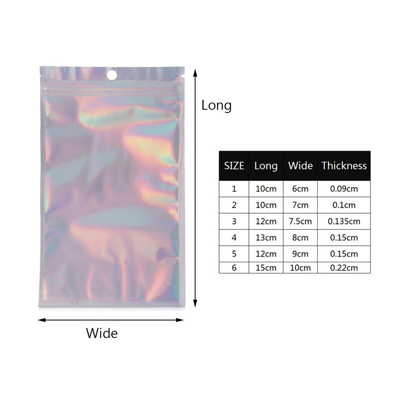 20 vnt. Daugkartinio naudojimo užtrauktuku maišelis Lazerinis vaivorykštis maisto laikymo plastikinis maišelis virtuvės organizatorius Mylar Zip Lock Krepšiai pakavimui