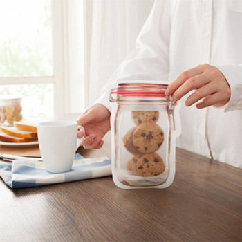 Mason Jar Чанти с цип Многократна чанта за фризер за закуски Бисквитки за бонбони Запечатана непропусклива чанта за храна Кухня за домашно съхранение Чанта за пресни храни
