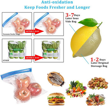 5 бр. Кухненска вакуумно запечатана торбичка за многократна употреба 5 размера Екологични прозрачни запечатани торбички за съхранение на храна Ръчна помпа
