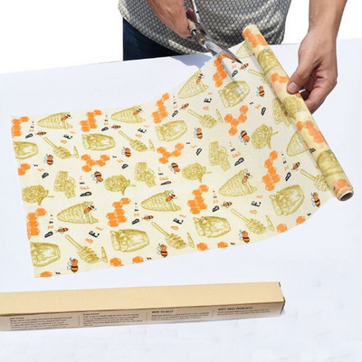 Újrafelhasználható méhviasz élelmiszercsomagoló tekercs, hulladékmentes, környezetbarát, fenntartható, rugalmas fedőfedő tömítő élelmiszer-tároló snack-csomagolások 100x33 cm