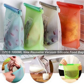 1500 ml/1000 ml / 500 ml újrafelhasználható szilikon élelmiszertáska Ziplock táska gyümölcs hús tej tároló edény Hűtőszekrény friss zacskók rendszerező