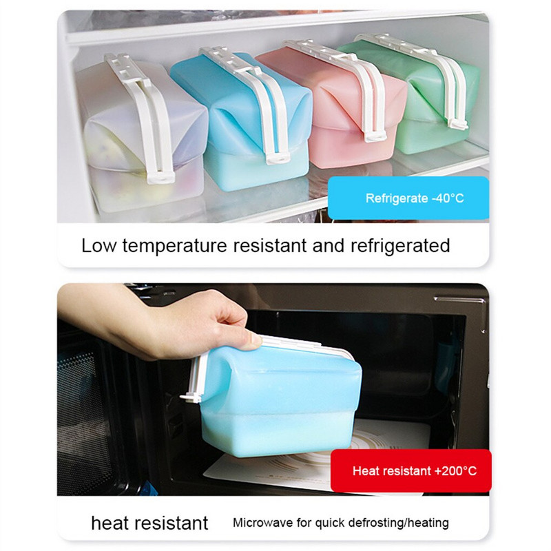 Πτυσσόμενη τσάντα αποθήκευσης τροφίμων σιλικόνης Επαναχρησιμοποιήσιμα στεγανά δοχεία λαχανικών φρούτων Θέρμανση μεσημεριανού γεύματος σε φούρνο μικροκυμάτων