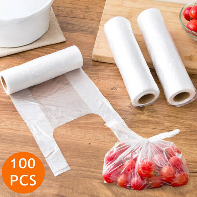 100 τεμάχια Transpare Roll Fresh-keeping Plastic bags of Vacuum Food Saver Bag Τσάντες αποθήκευσης τροφίμων με λαβή Keep Fresh