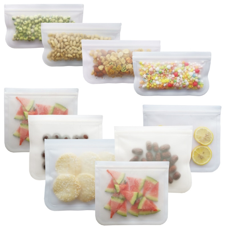10 db PEVA szilikon élelmiszer tároló táska újrafelhasználható fagyasztó táska szivárgásmentes felső cipzáras táskák konyhai rendszerező frissen tartó táska