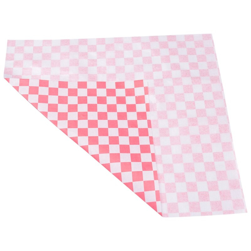 100 DB kockás csemegecukorkosár bélés élelmiszercsomagoló papírok, zsírtaszító, szendvicsburger csomagolás, piros-fehér