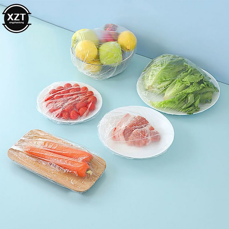 100 vnt./stal. Vienkartinis maisto dangtelis plastikinis įvynioklis Elastingi maisto dangteliai vaisių dubenims Puodeliai Dangteliai Sandėliavimas Virtuvė Šviežiai laikomas taupymo maišelis