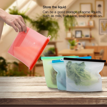 1000ml Επαναχρησιμοποιήσιμη σιλικόνη τσάντα αποθήκευσης ποιότητας φαγητού Μεσημεριανό σάντουιτς σνακ Υγρό μεσημεριανό Σακούλες κατάψυξης φρούτων με φερμουάρ 4 χρώματα