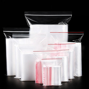 100 бр. Многократно затварящи се торби с цип Самозапечатваща се прозрачна пластмасова полиетиленова торбичка Опаковъчна опаковка за съхранение на храна Повторно затваряща се вакуумна торбичка за пресни продукти