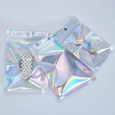 100 tk Taassuletavad lõhnakindlad kotid Holograafilised lukuga kotid Alumiiniumist fooliumist tõmblukk Taassuletavad kotid kilekotid P5