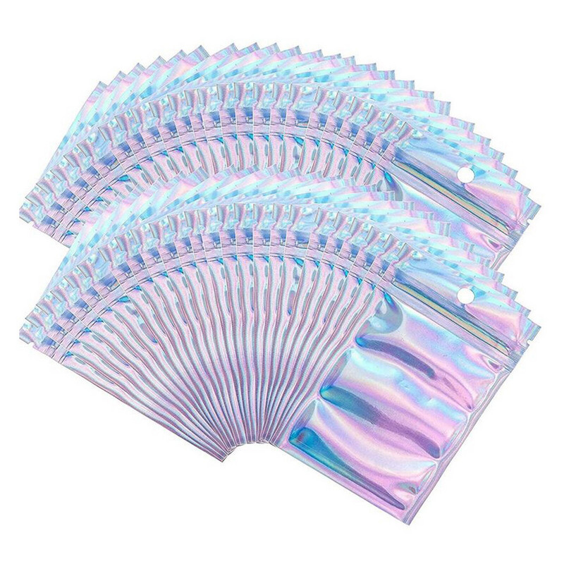 100 tk Taassuletavad lõhnakindlad kotid Holograafilised lukuga kotid Alumiiniumist fooliumist tõmblukk Taassuletavad kotid kilekotid P5