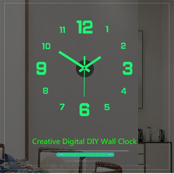 Νέο φωτεινό ρολόι τοίχου Μεγάλο ρολόι Horloge 3D DIY ακρυλικό αυτοκόλλητα καθρέφτη Quartz Duvar Saat Klock Μοντέρνο ξυπνητήρι Mute