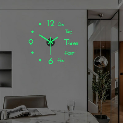Uus helendav seinakell suur käekell Horloge 3D DIY akrüülpeegel Kleebised Kvarts Duvar Saat Klock Moodne Mute äratuskell