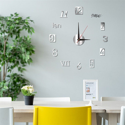 Uus helendav seinakell suur käekell Horloge 3D DIY akrüülpeegel Kleebised Kvarts Duvar Saat Klock Moodne Mute äratuskell
