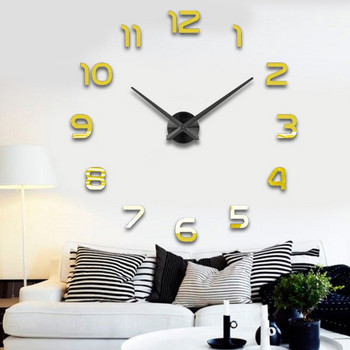 Моден 3D стенен часовник с голям размер, огледален стикер Направи си сам кратък стенен часовник за всекидневна стая за срещи