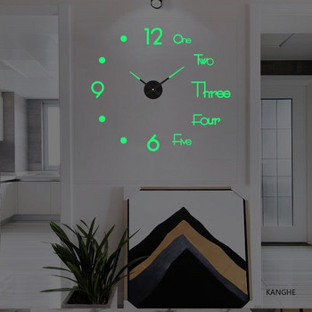 Голям 3D стенен часовник Светещи класически стенни часовници Направи си сам цифров часовник Стикери за стена Безшумен часовник за дома Декорация на маса за всекидневна