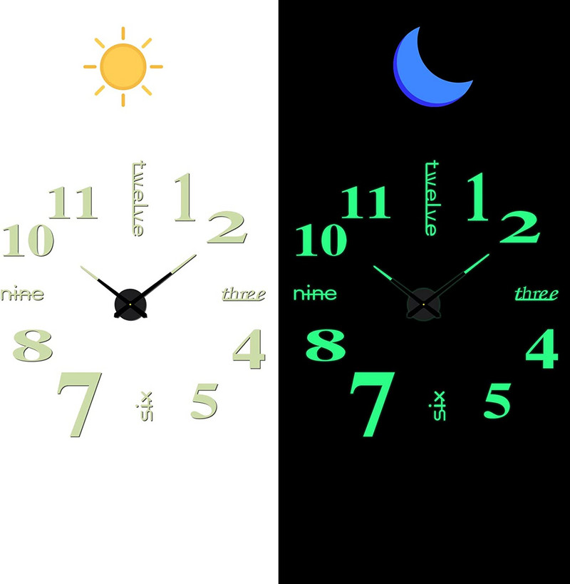 Didelis 3D sieninis laikrodis Šviečiantys klasikiniai sieniniai laikrodžiai „pasidaryk pats“ skaitmeninis laikrodis sieniniai lipdukai Tylus laikrodis, skirtas namų svetainės stalo dekoravimui