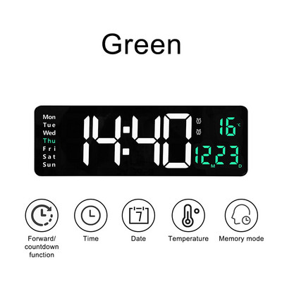 Tamea Didelis LED skaitmeninis sieninis laikrodis Nuotolinio valdymo pultelis Temp Data Savaitė Ekranas Atminties stalas Sieniniai dvigubi elektroniniai žadintuvai