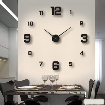 Μεγάλο 3D ρολόι τοίχου DIY Δημιουργικός καθρέφτης Επιφάνεια τοίχου Διακοσμητικό Αυτοκόλλητο Ρολόι 130cm Frameless για Σαλόνι Γραφείου Σπίτι Σχολείου