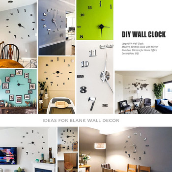 Μεγάλο 3D ρολόι τοίχου DIY Δημιουργικός καθρέφτης Επιφάνεια τοίχου Διακοσμητικό Αυτοκόλλητο Ρολόι 130cm Frameless για Σαλόνι Γραφείου Σπίτι Σχολείου