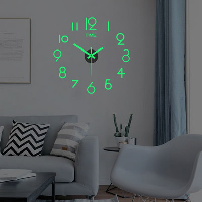 Τρισδιάστατο ρολόι τοίχου Φωτεινό χωρίς πλαίσιο Ψηφιακό ρολόι DIY Αυτοκόλλητα τοίχου Ρολόγια τοίχου Αθόρυβο ρολόι για το σπίτι Σαλόνι Διακόσμηση τοίχου γραφείου