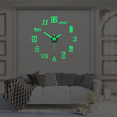 3D светещ стенен часовник без рамки Цифрови стенни часовници Направи си сам акрилни стикери за стена Кварцов безшумен часовник за стенен декор на домашен офис