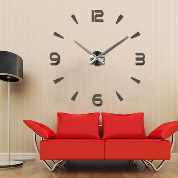 Кратък моден стенен часовник за дизайн на всекидневна Акрилни огледални часовници Европа Направи си сам 3d стикери Голям декоративен кварцов часовник