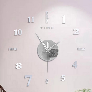 Безрамков Направи си сам стенен часовник с 3D огледало Стикер за домашен декор Стенен часовник с заглушаване 12-часов стенен часовник с маркировка за време 50x50cm