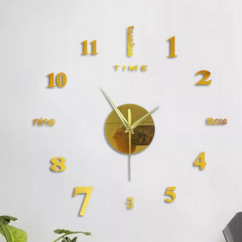 Безрамков Направи си сам стенен часовник с 3D огледало Стикер за домашен декор Стенен часовник с заглушаване 12-часов стенен часовник с маркировка за време 50x50cm
