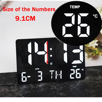 Ψηφιακό ρολόι τοίχου LED Μεγάλη οθόνη θερμοκρασίας Προβολή ημερομηνίας ημέρας Ηλεκτρονικό ρολόι LED με τηλεχειριστήριο Διακόσμηση σαλονιού