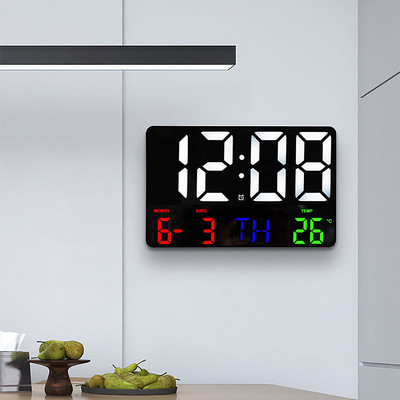 Ψηφιακό ρολόι τοίχου LED Μεγάλη οθόνη θερμοκρασίας Προβολή ημερομηνίας ημέρας Ηλεκτρονικό ρολόι LED με τηλεχειριστήριο Διακόσμηση σαλονιού
