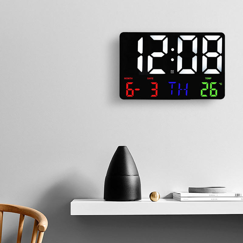 LED digitaalne seinakell suurel ekraanil temperatuuri kuupäeva päeva kuva Elektrooniline LED kell kaugjuhtimispuldiga elutoa kaunistus