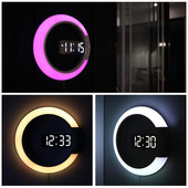 Ceas de perete cu LED 3D Ceas de masă digitală Oglindă cu alarmă Ceas de perete cu design modern Lumină de noapte pentru decorațiuni pentru sufragerie acasă