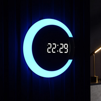 3D LED стенен часовник Цифров настолен часовник Алармено огледало Кух стенен часовник Модерен дизайн Нощна лампа за домашни декорации за всекидневна