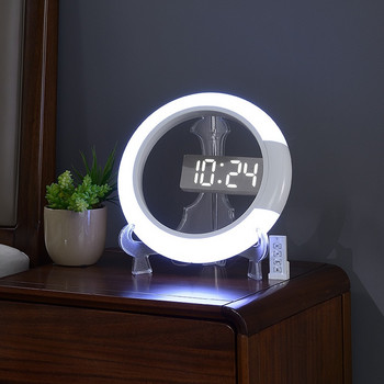 3D LED стенен часовник Цифров настолен часовник Алармено огледало Кух стенен часовник Модерен дизайн Нощна лампа за домашни декорации за всекидневна