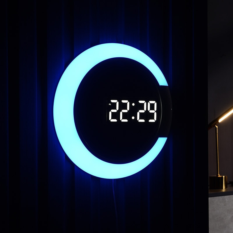 Ceas de perete cu LED 3D Ceas de masă digitală Oglindă cu alarmă Ceas de perete cu design modern Lumină de noapte pentru decorațiuni pentru sufragerie acasă