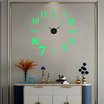 3DРимски стенен часовник с цифри, светещ стенен часовник без рамка, безшумен цифров часовник, стикер за стена, стикер за декорация на стена в хола, офис