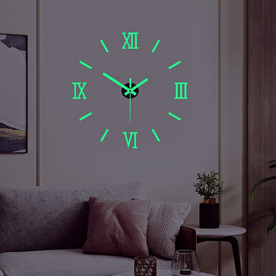 3DRoman numerikus falióra világító keret nélküli falióra, csendes digitális óra fali matrica, nappali irodai fali dekorációs matrica