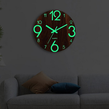 12-инчов светещ стенен часовник, безшумен за кухня, холна декорация, светещ през нощта, дървен стенен часовник с номера Art Home Decor